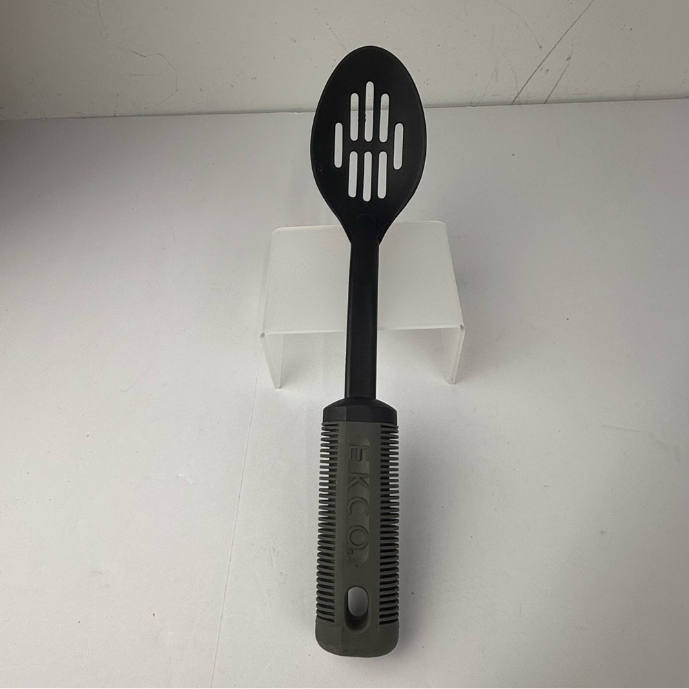 Vintage EKCO Slotted Spoon Black Nylon with Gray Rubber Anti-Fatigue Handle